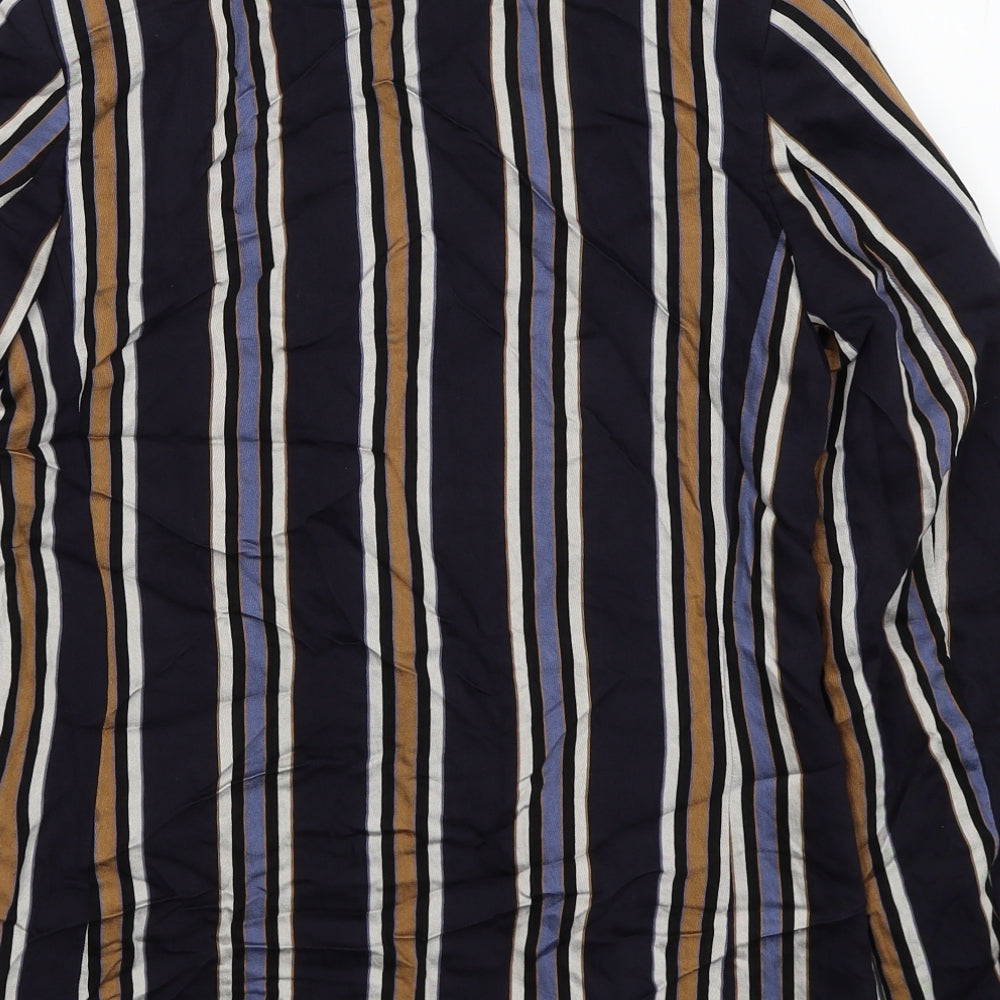 H&M Womens Blue Striped Viscose Jacket Blazer Size 6