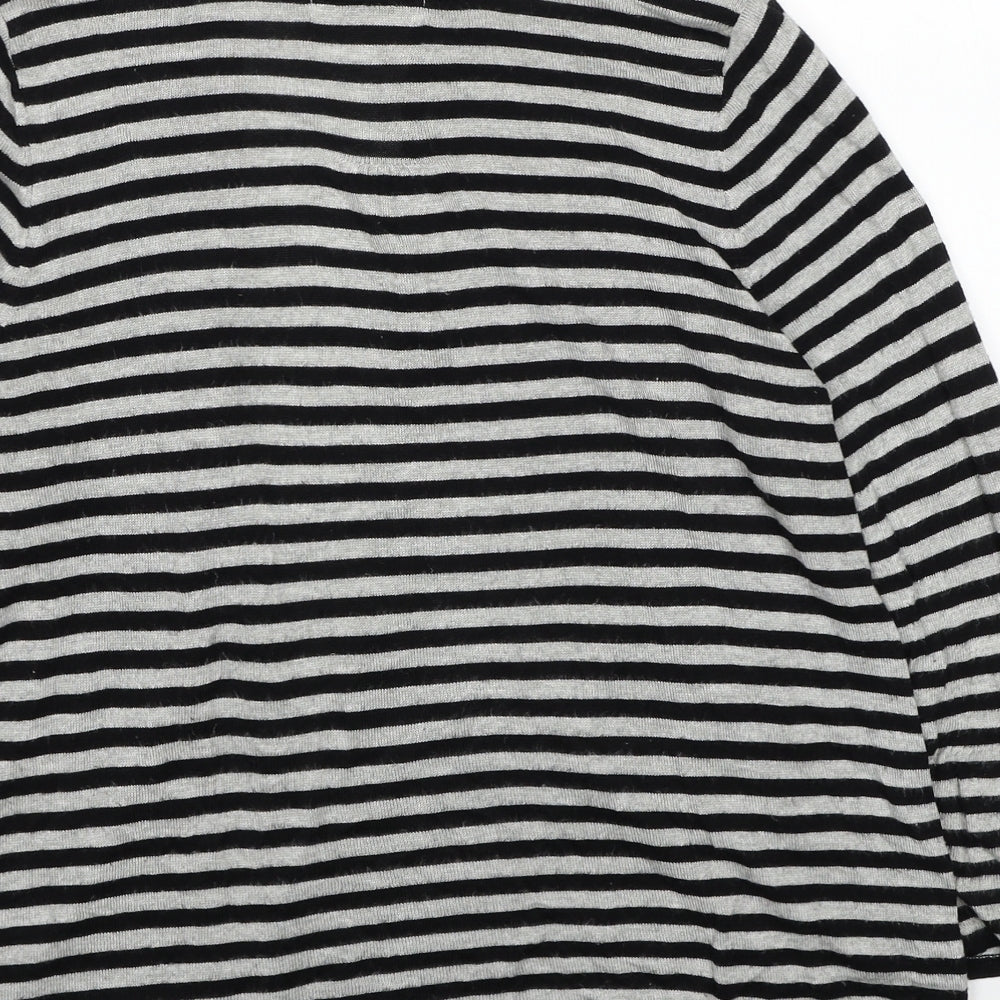 Marks & Spencer Womens Black V-Neck Striped Viscose Cardigan Jumper Size 14