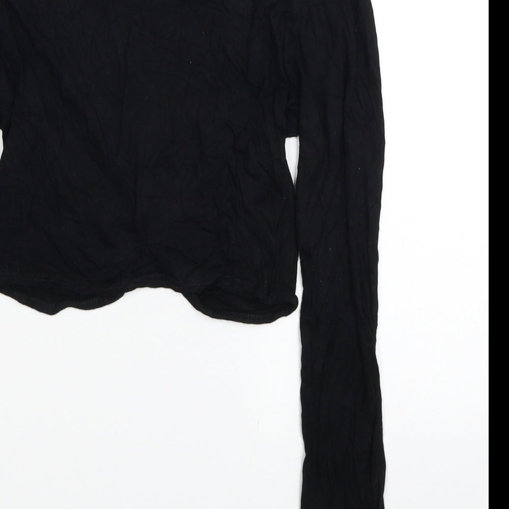 PRETTYLITTLETHING Womens Black Polyester Cropped Blouse Size 8 Round Neck - Knot detail