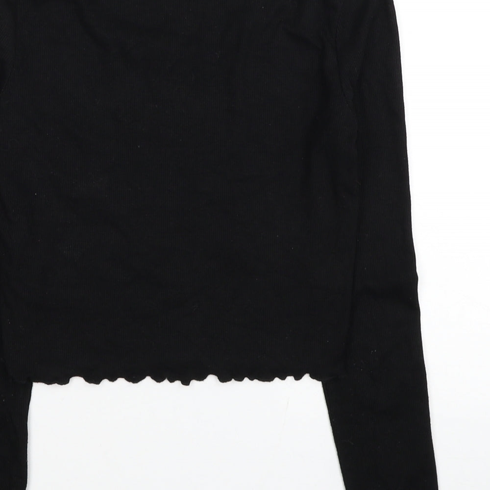 ROMWE Womens Black Polyester Cropped Blouse Size S Scoop Neck - Ribbed