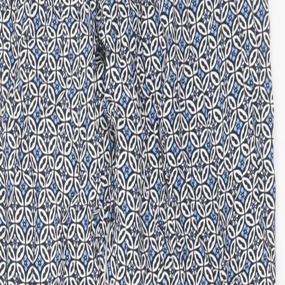 Marks and Spencer Womens Blue Geometric Viscose Trousers Size 8 L28 in Regular