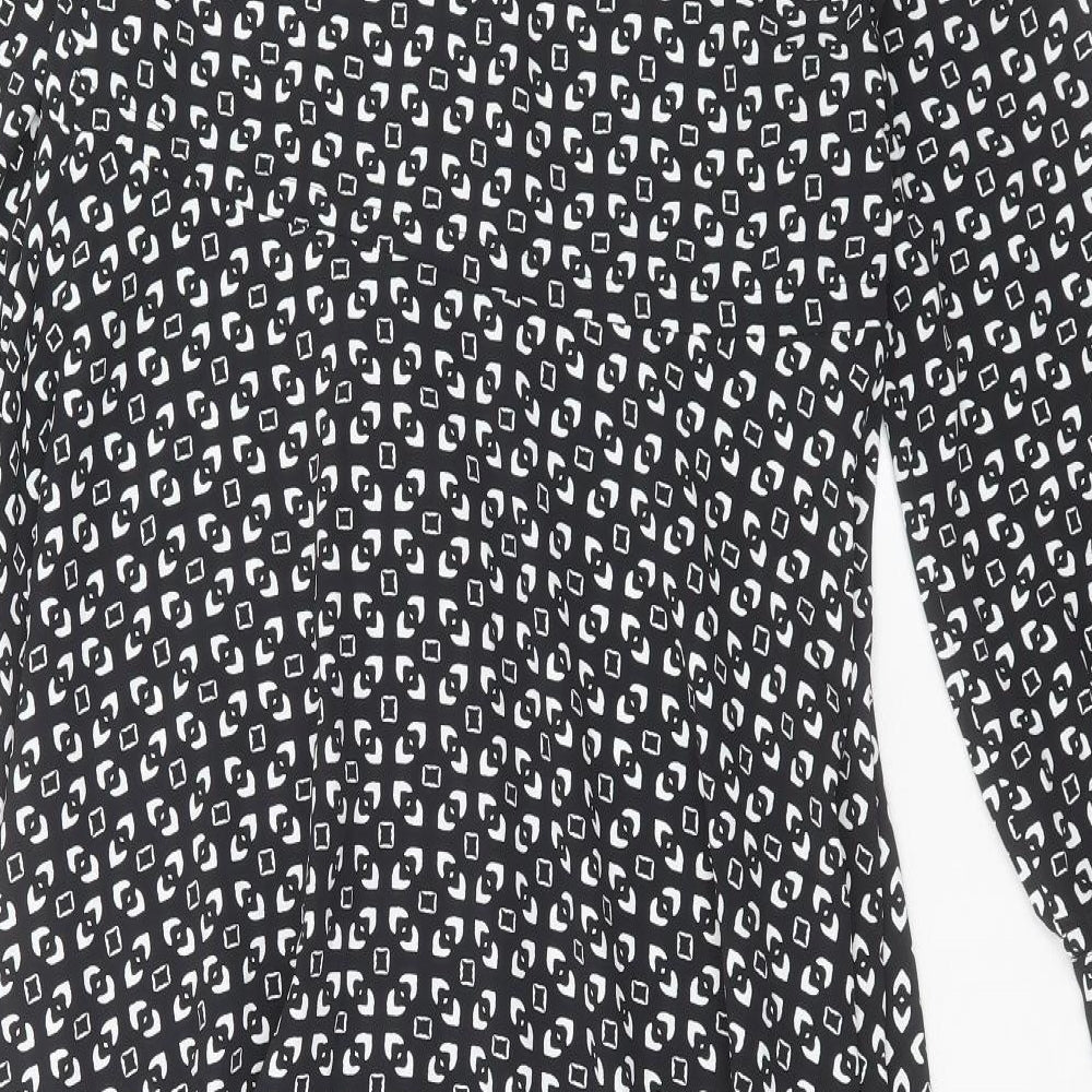 Marks & Spencer Womens Black Geometric Polyester A-Line Size 6 Collared Button