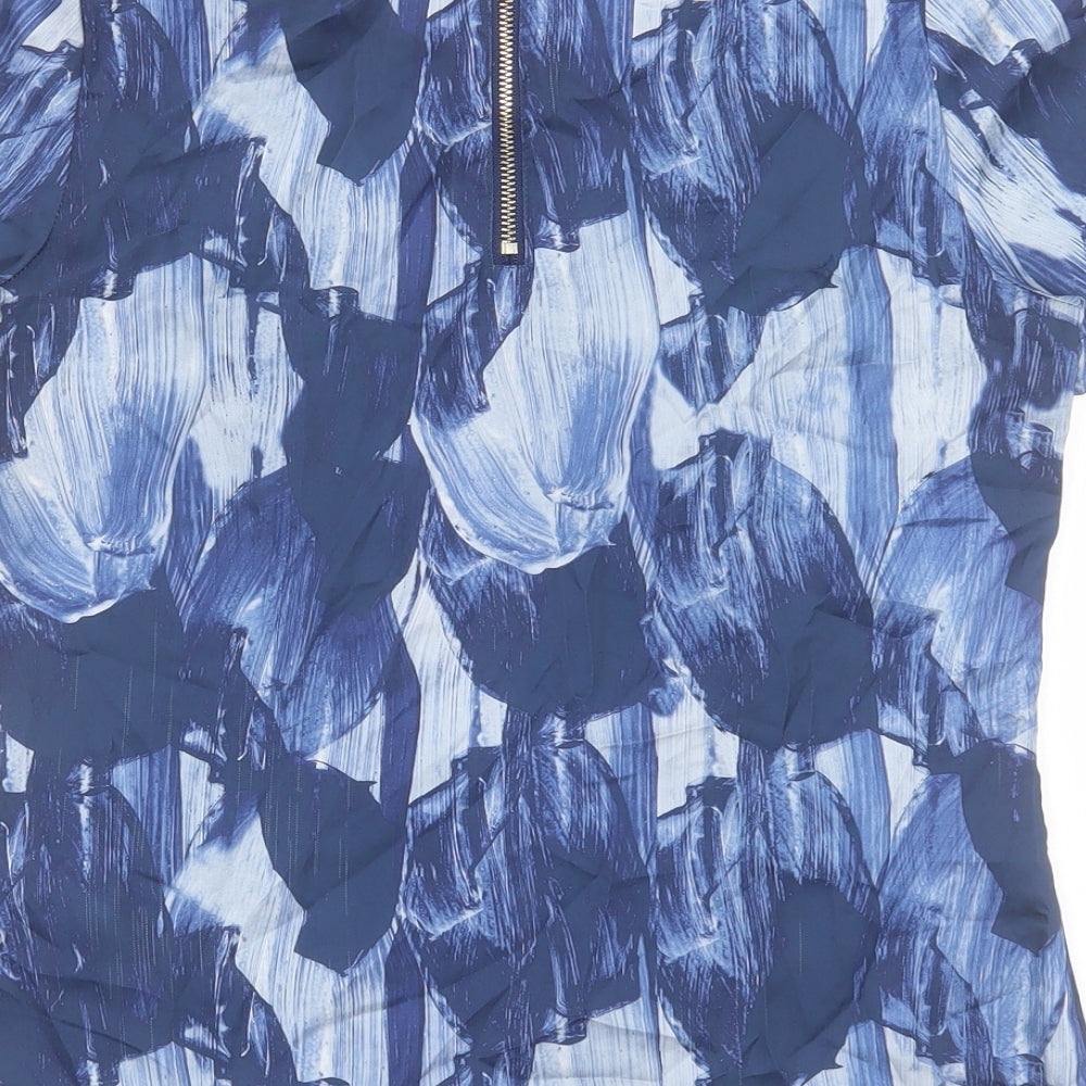 H&M Womens Blue Geometric Polyester Basic T-Shirt Size 6 Crew Neck