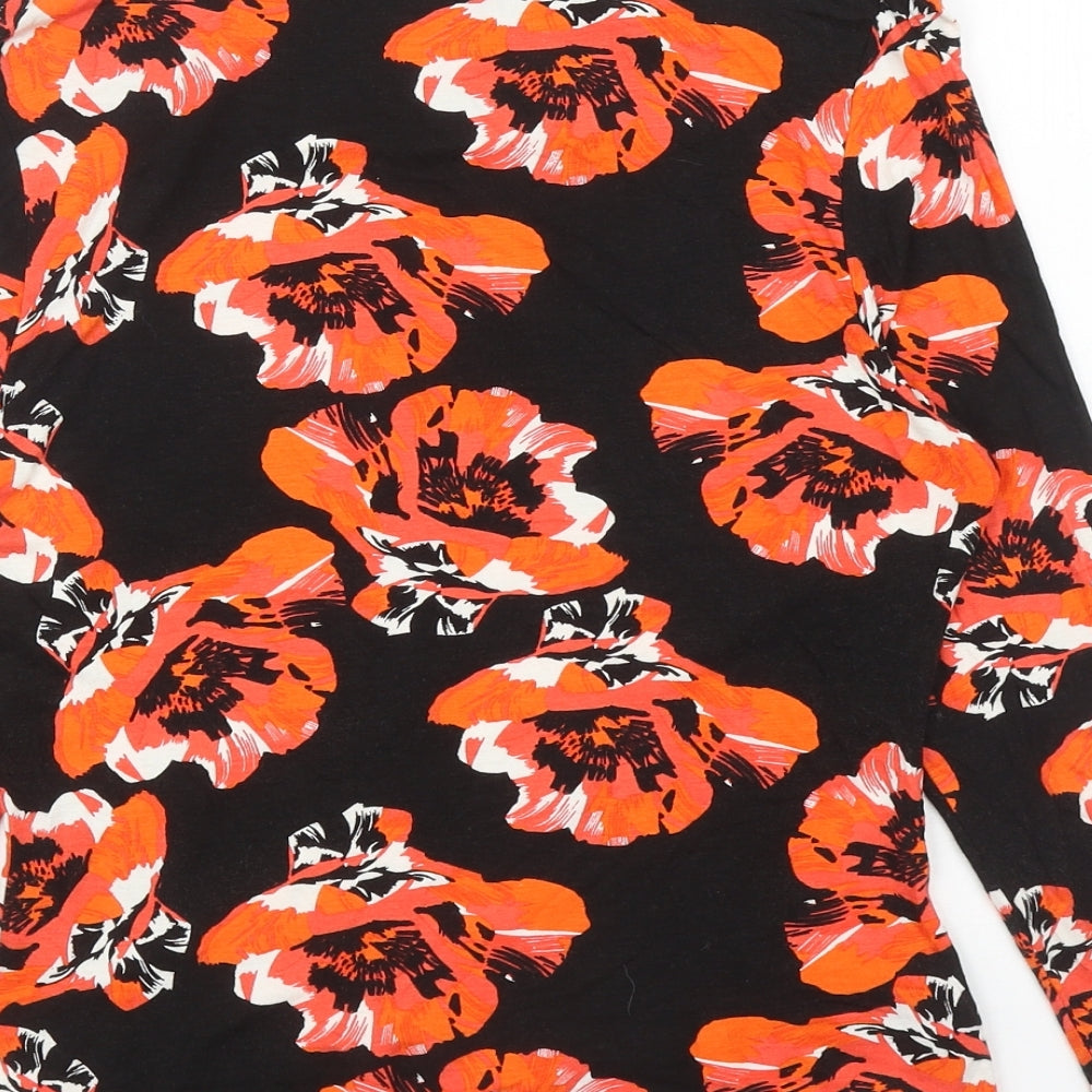 Debenhams Womens Black Floral Viscose Basic T-Shirt Size 12 Cowl Neck
