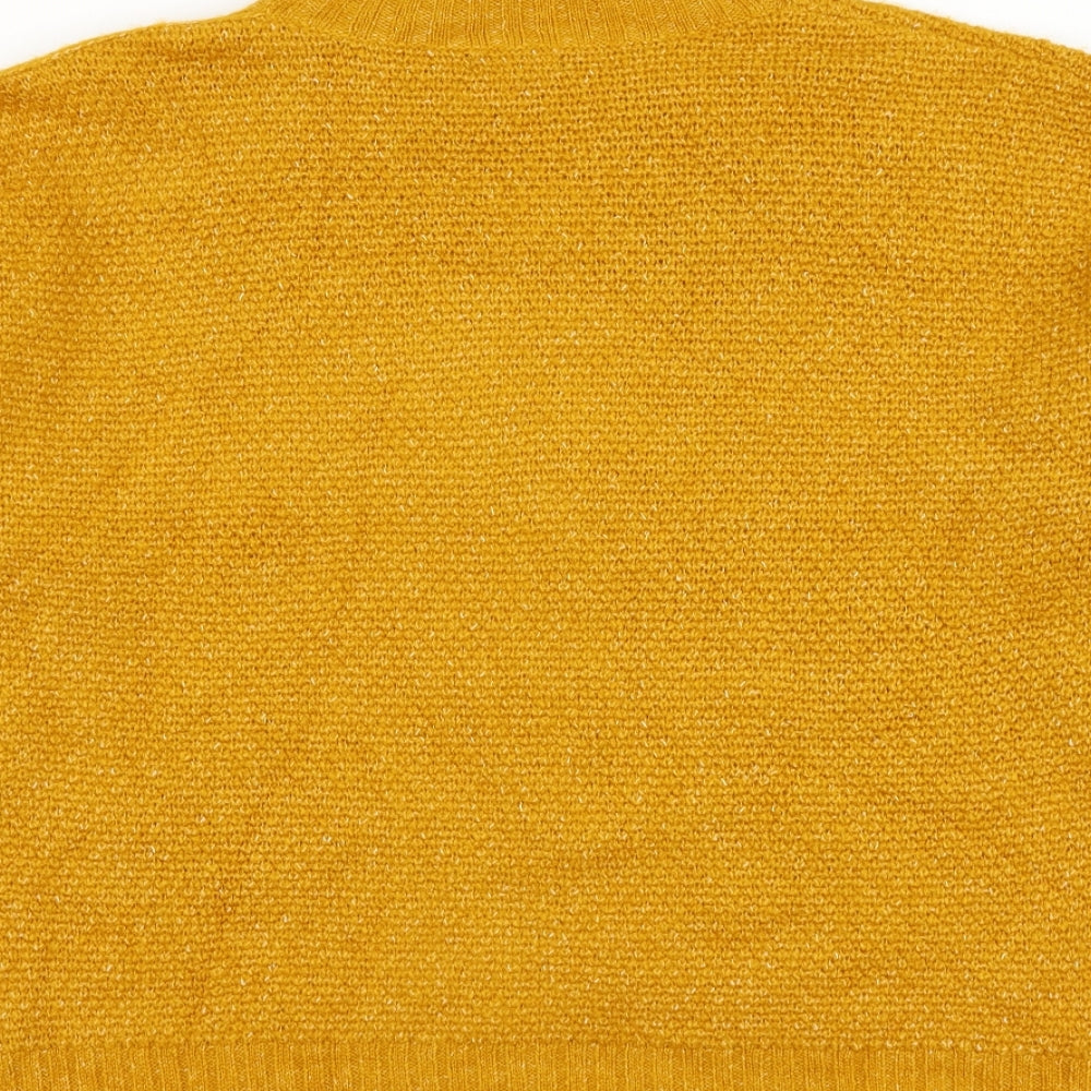 M&Co Womens Yellow High Neck Polyester Pullover Jumper Size L