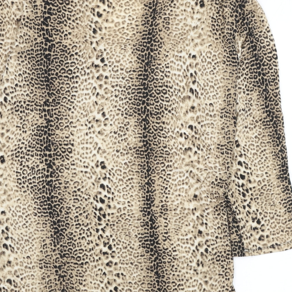 Alex & Co Womens Brown Animal Print Viscose Basic Blouse Size 10 V-Neck - Leopard Print