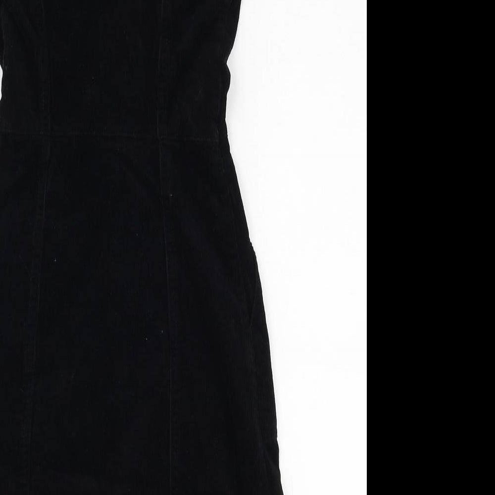 Denim & Co. Womens Black Cotton Tank Dress Size 4 Square Neck Button