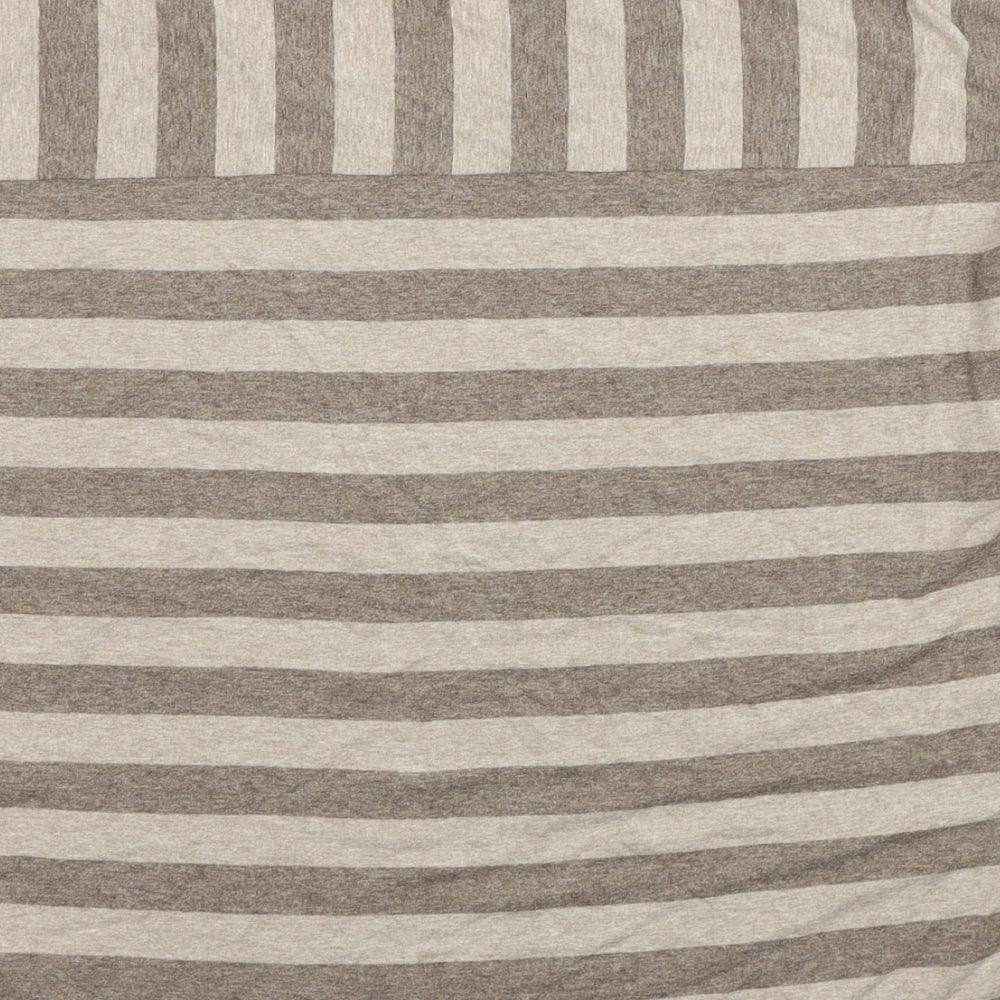 Marks & Spencer Womens Grey Striped Viscose Basic T-Shirt Size 14 Scoop Neck
