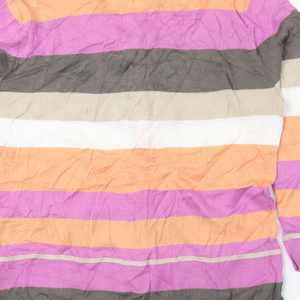 Next Womens Multicoloured Round Neck Striped 100% Cotton Cardigan Jumper Size 12