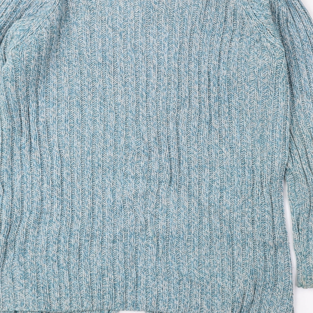 EWM Womens Blue V-Neck Acrylic Cardigan Jumper Size S - Ribbed