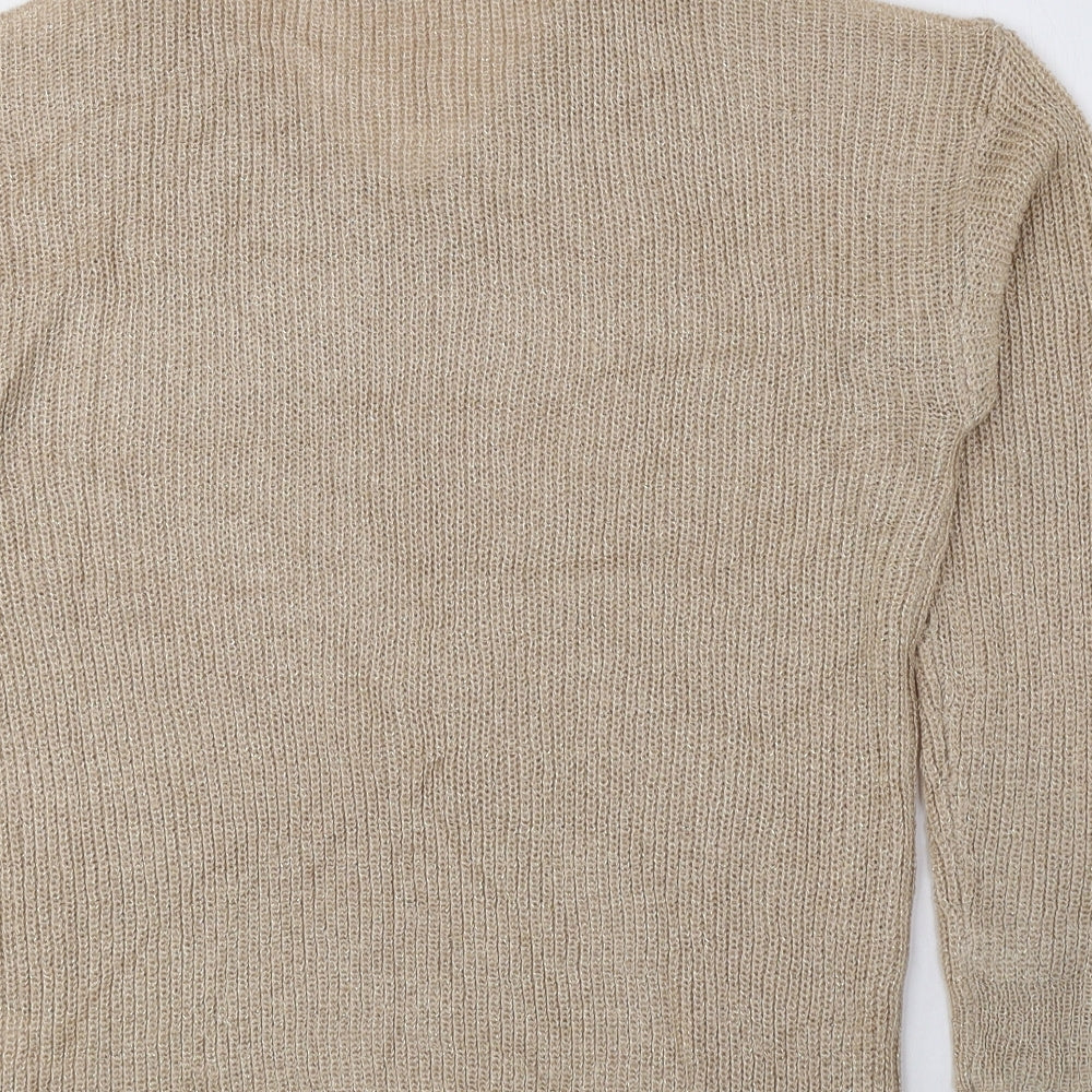 NEXT Womens Beige V-Neck Acrylic Pullover Jumper Size 10 - Cut Out Shoulders
