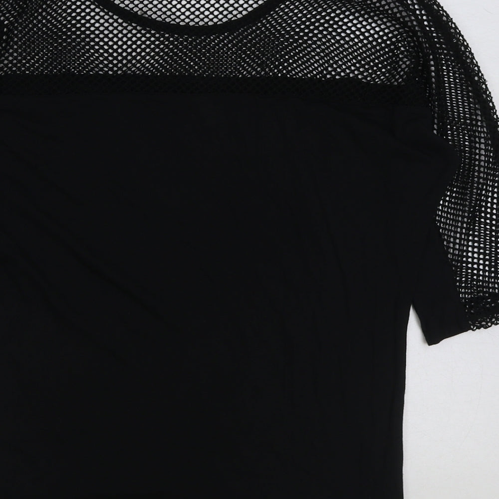 Blak Womens Black Polyester Basic T-Shirt Size S Round Neck - Cut Out