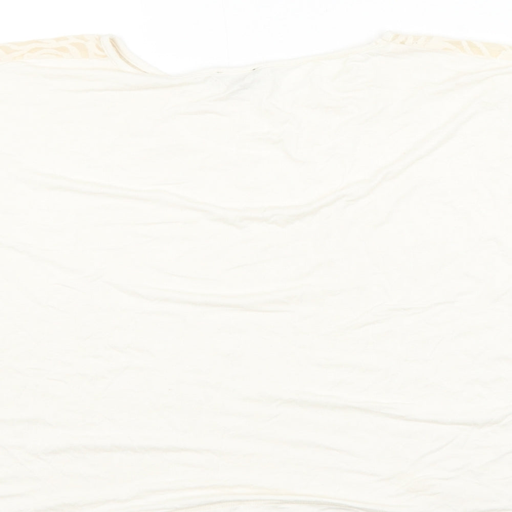 River Island Womens Ivory Floral Cotton Basic Blouse Size 10 Round Neck