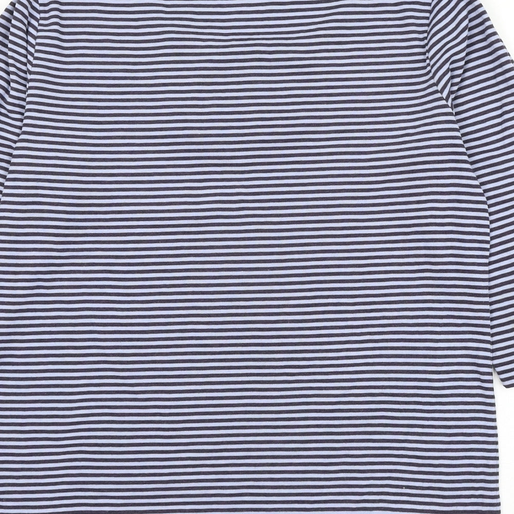 bonm Womens Blue Striped Polyester Basic T-Shirt Size M Scoop Neck
