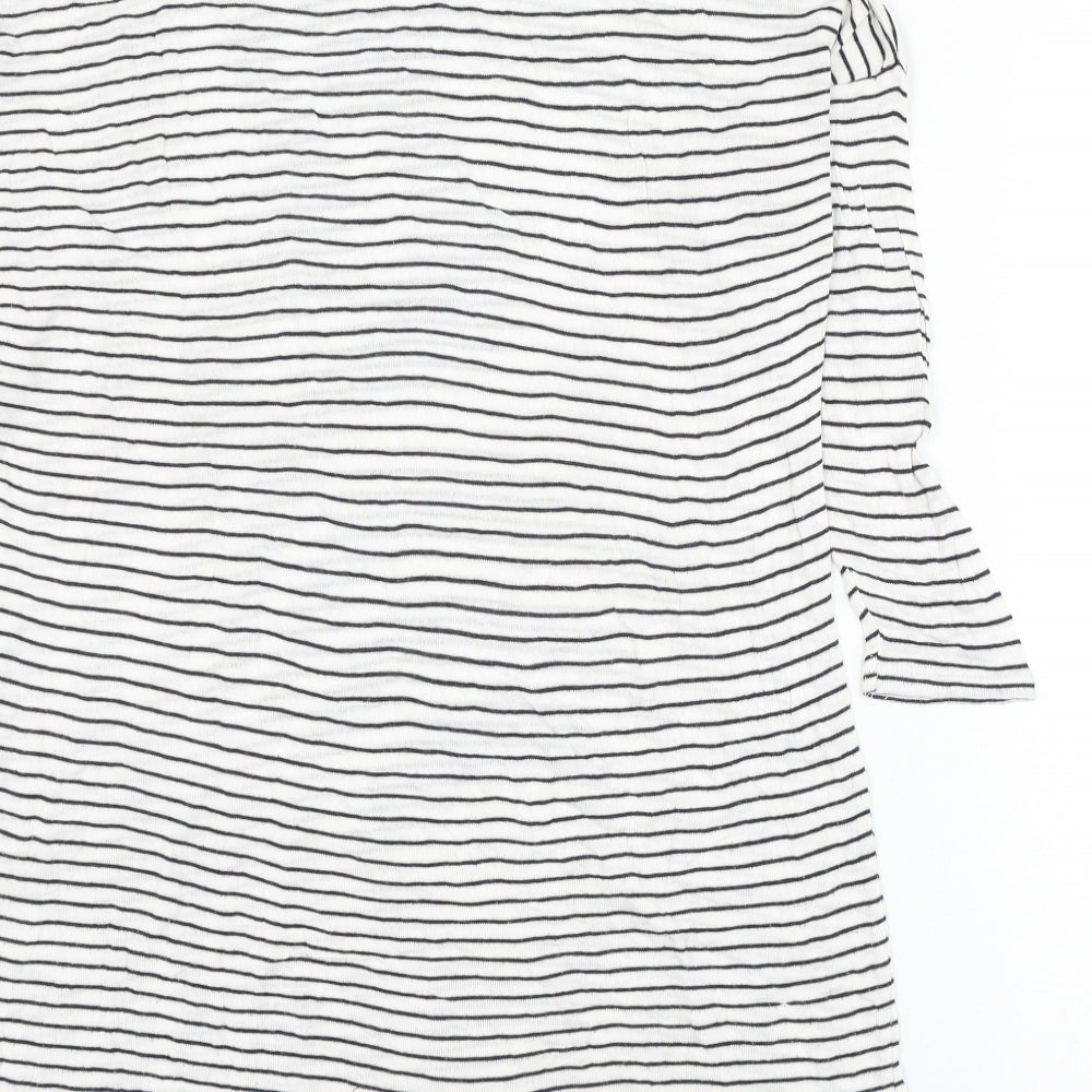 C Womens White Round Neck Striped Viscose Pullover Jumper Size M