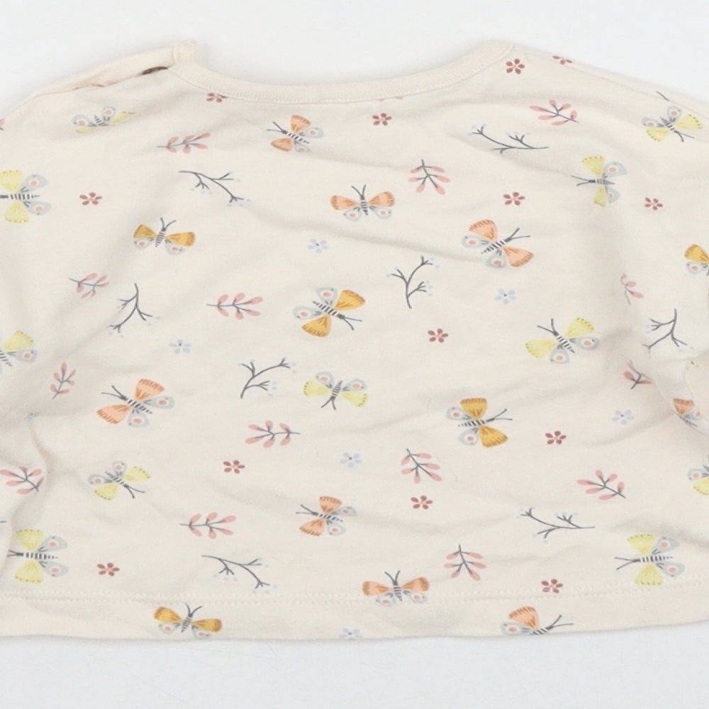 George Girls Beige Geometric Cotton Basic T-Shirt Size 0-3 Months Round Neck Button - butt
