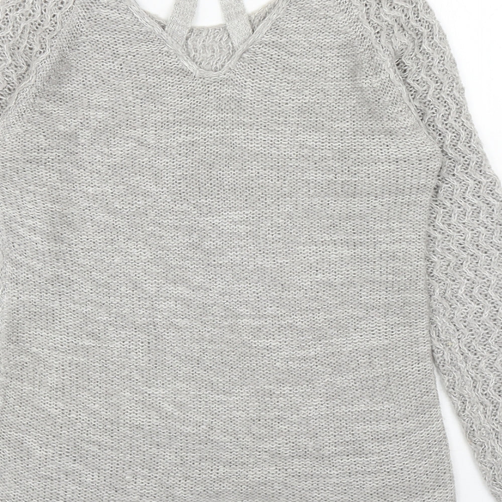 Dorothy Perkins Womens Grey Scoop Neck Acrylic Pullover Jumper Size 10 - Cut Out Back