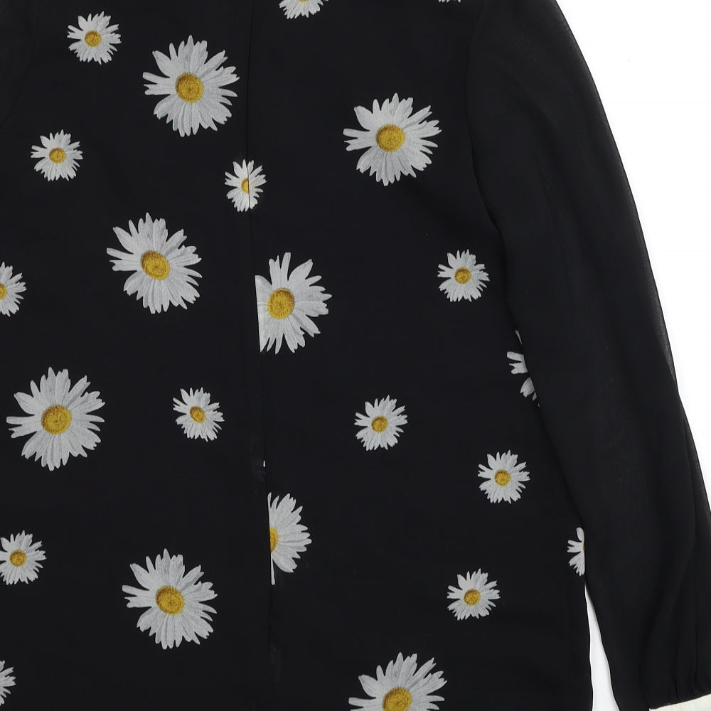 River Island Womens Black Floral Polyester Shirt Dress Size 8 Collared Zip
