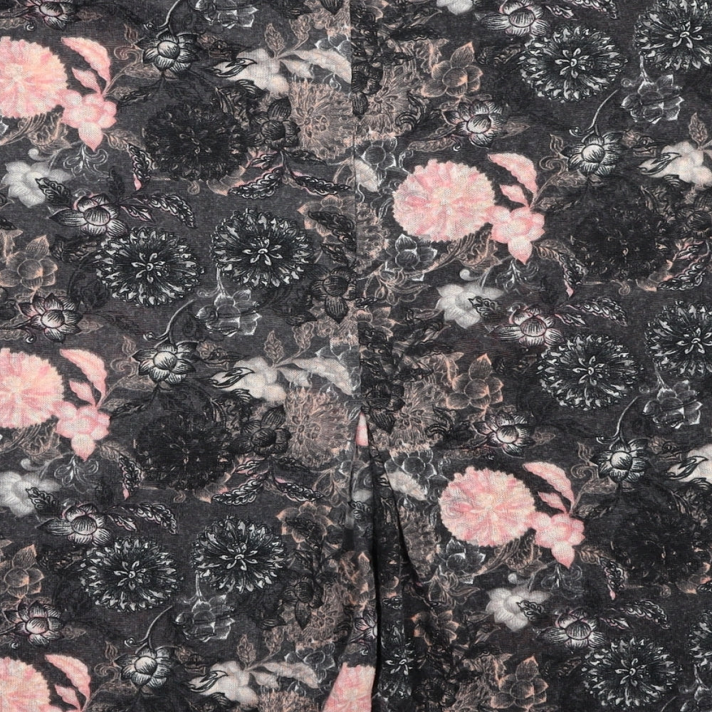Next Womens Grey Floral Polyester Jersey T-Shirt Size 14 Scoop Neck