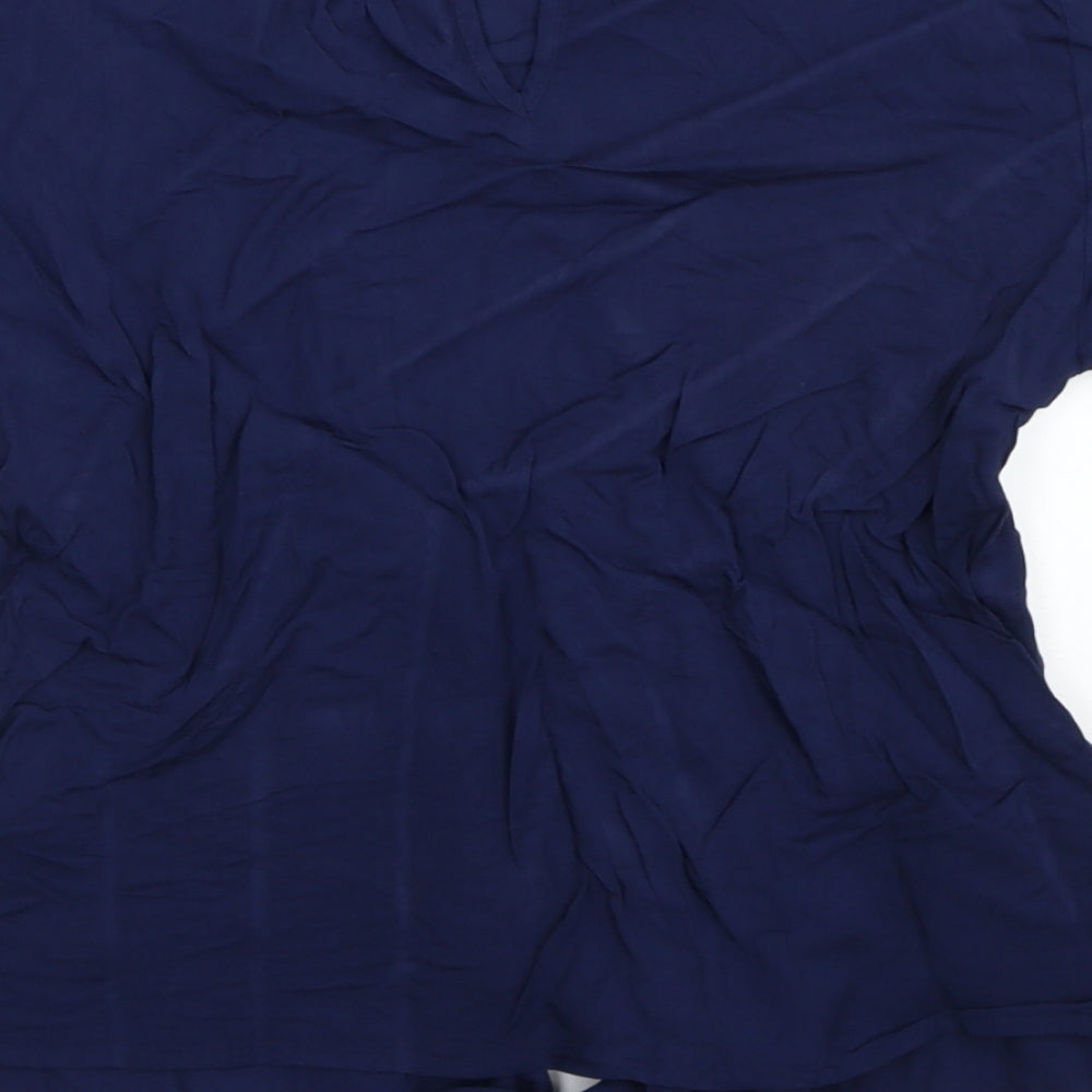 Oasis Womens Blue Viscose Basic T-Shirt Size 8 Scoop Neck - Knot detail