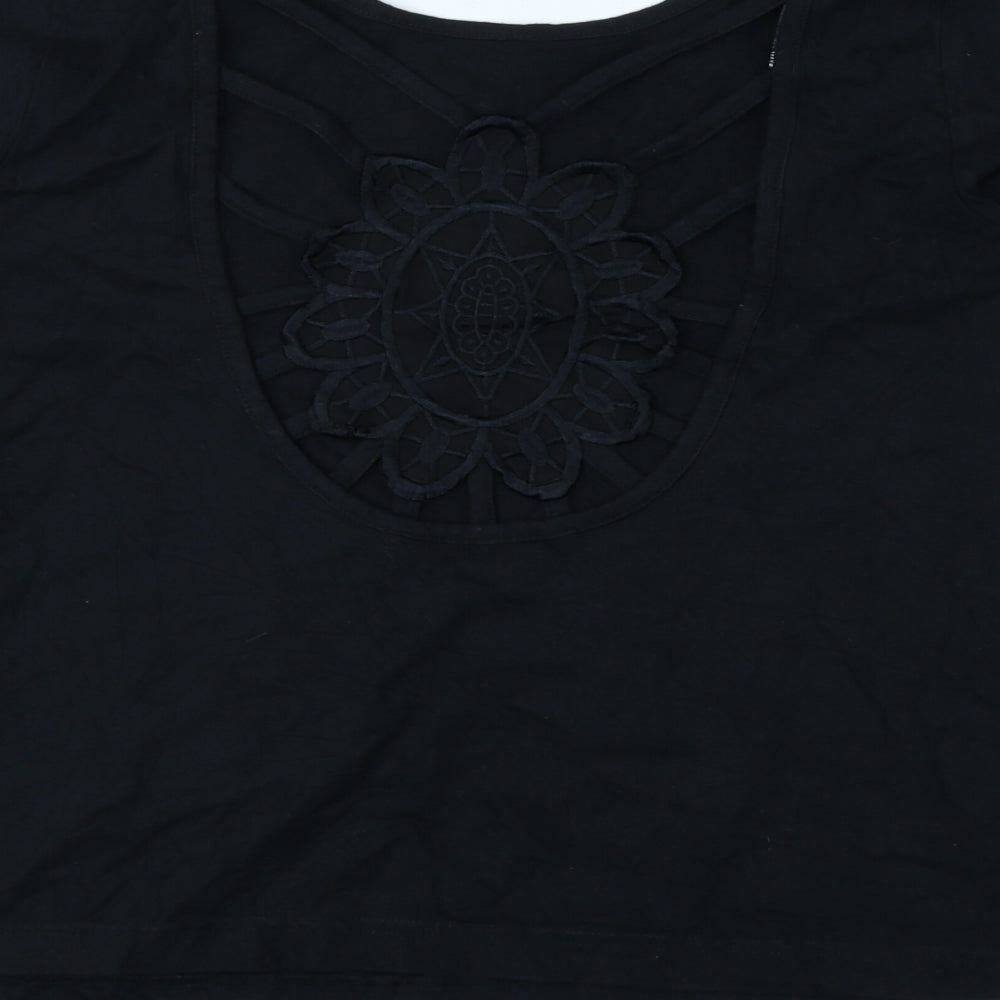 Kaleidoscope Womens Black Cotton Basic Blouse Size 16 Round Neck
