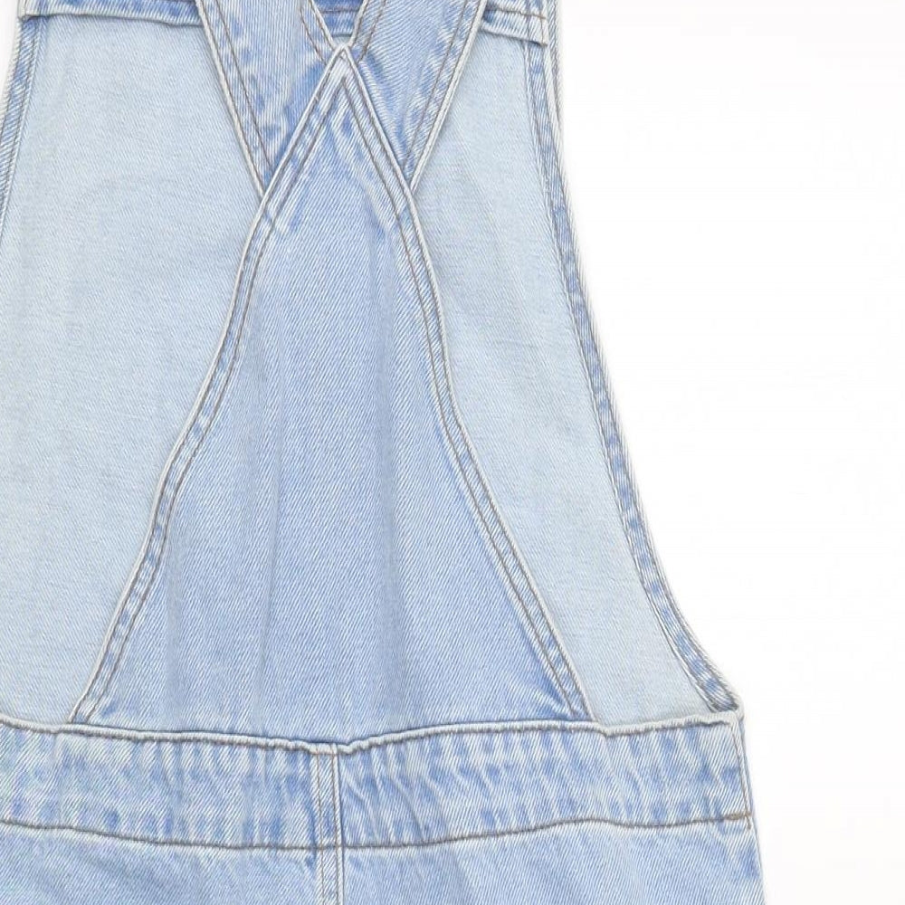 Topshop Womens Blue 100% Cotton Pinafore/Dungaree Dress Size 6 Square Neck Hook & Loop