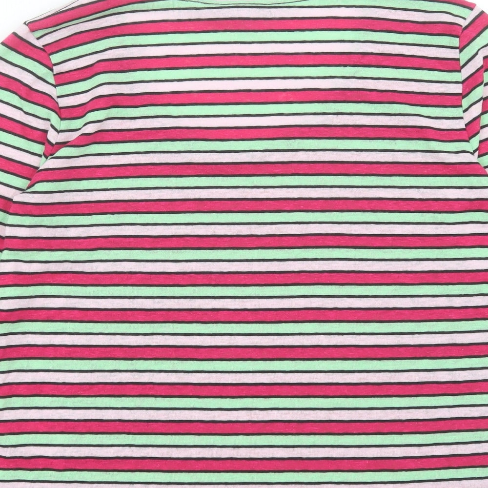 Marks & Spencer Womens Pink Striped Linen Basic T-Shirt Size 6 Scoop Neck
