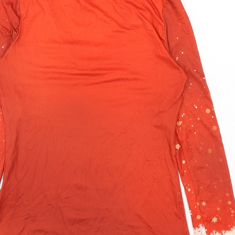 Chicme Womens Red Polyester Basic T-Shirt Size XL V-Neck - Christmas Tree