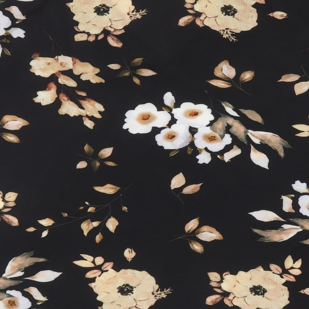 Luca Vanucci Womens Black Floral Polyester Basic Blouse Size L V-Neck