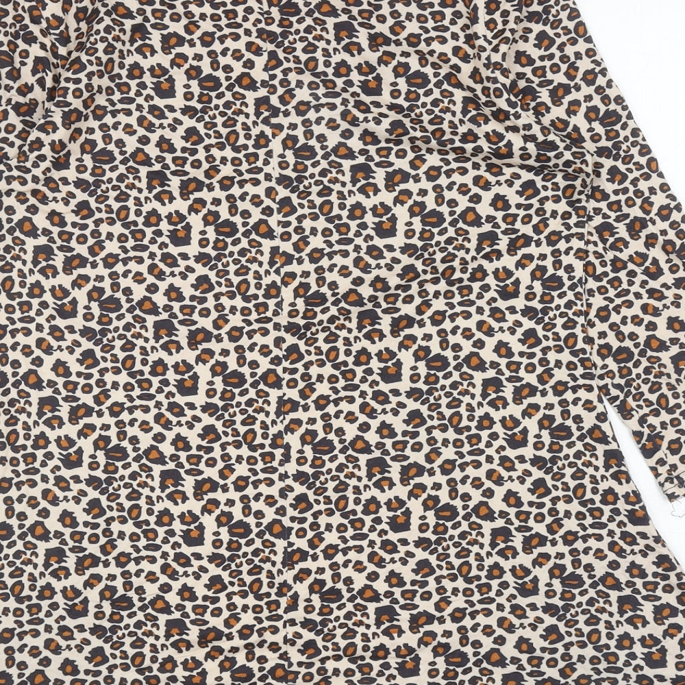 Pebble Bay Womens Brown Animal Print Polyester Tunic T-Shirt Size 10 Scoop Neck - Leopard Print