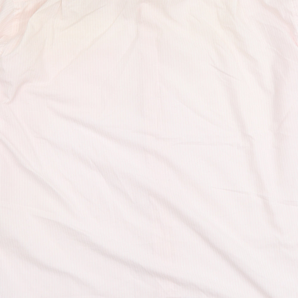 Marks & Spencer Mens Pink Striped Polyester Button-Up Size 16 Collared Button