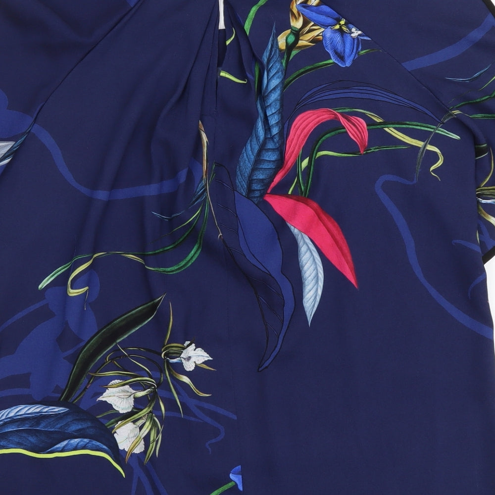 NEXT Womens Blue Floral Polyester Basic Blouse Size 8 Round Neck