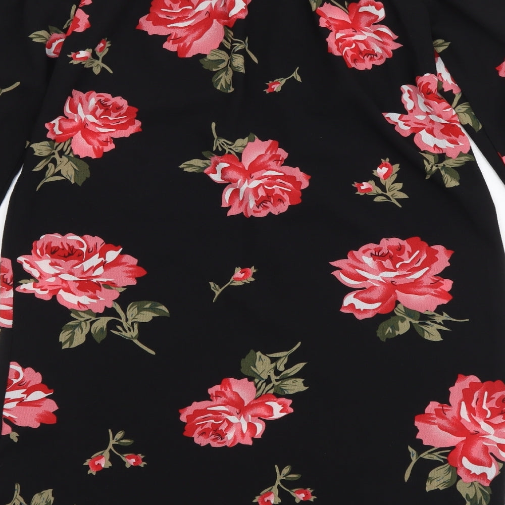 Cameo Rose Womens Black Floral Polyester Tank Dress Size 8 Off the Shoulder Pullover