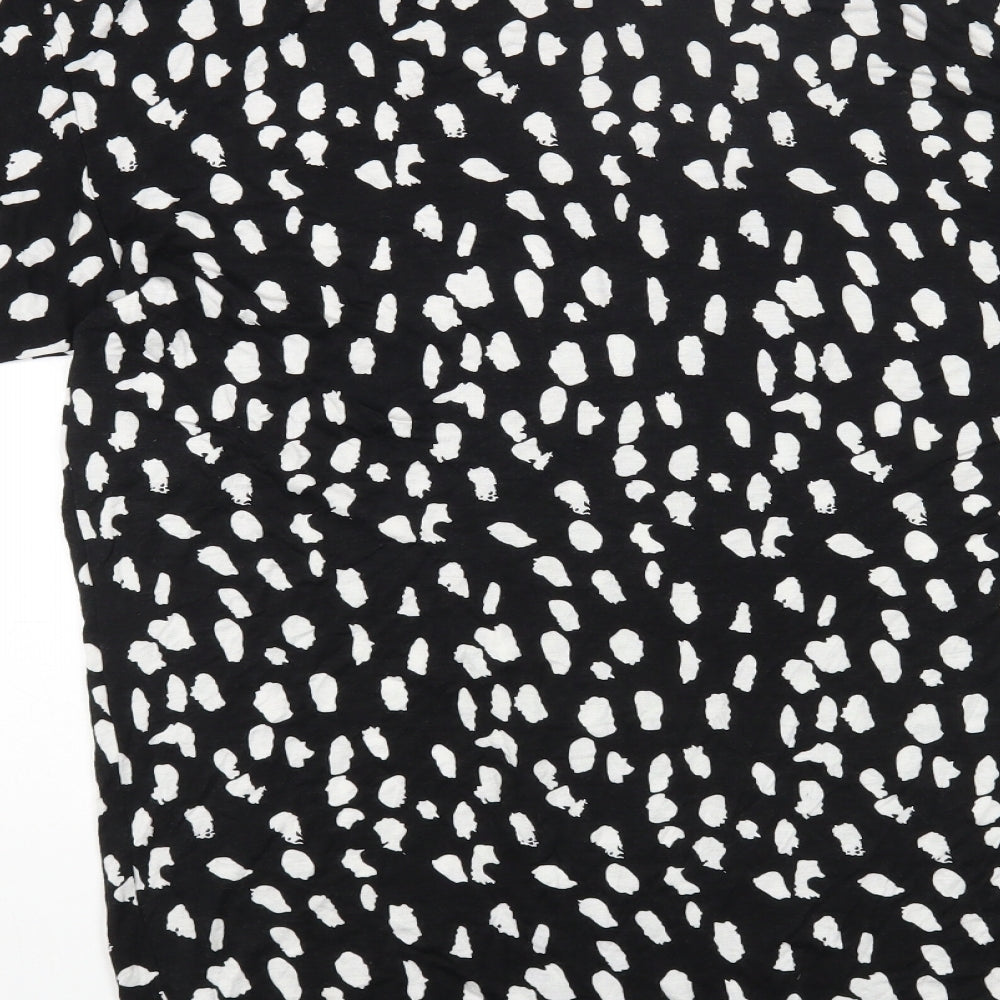 Studio Womens Black Geometric Viscose Basic T-Shirt Size 8 Round Neck