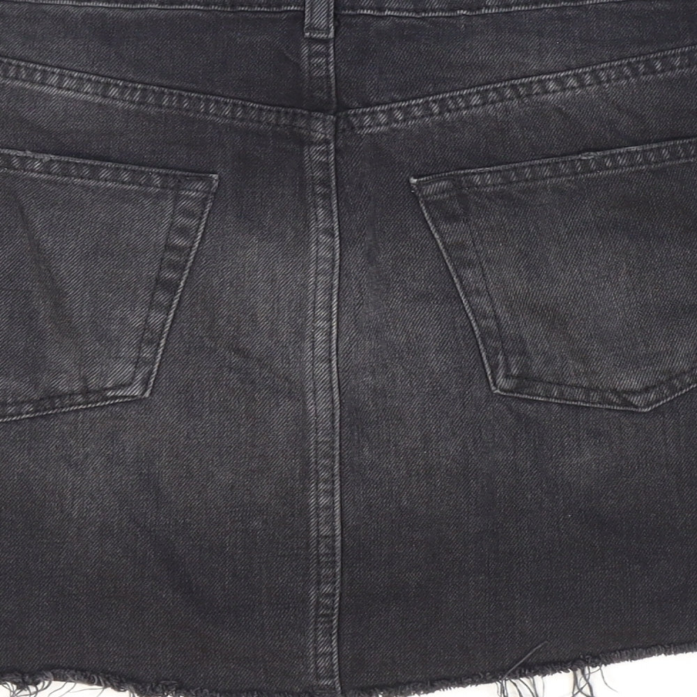 Topshop Womens Black Cotton Mini Skirt Size 10 Zip - Distressed Look