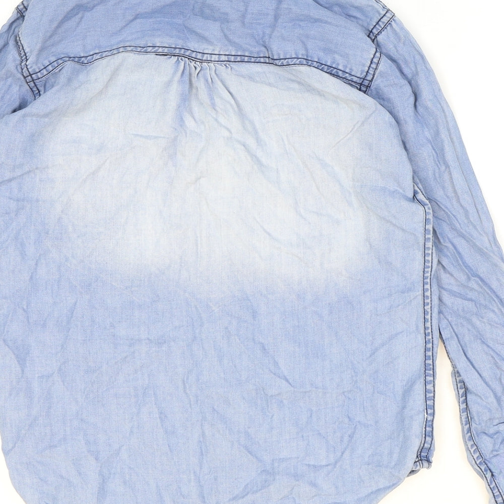 PRETTYLITTLETHING Womens Blue Cotton Basic Button-Up Size 6 Collared