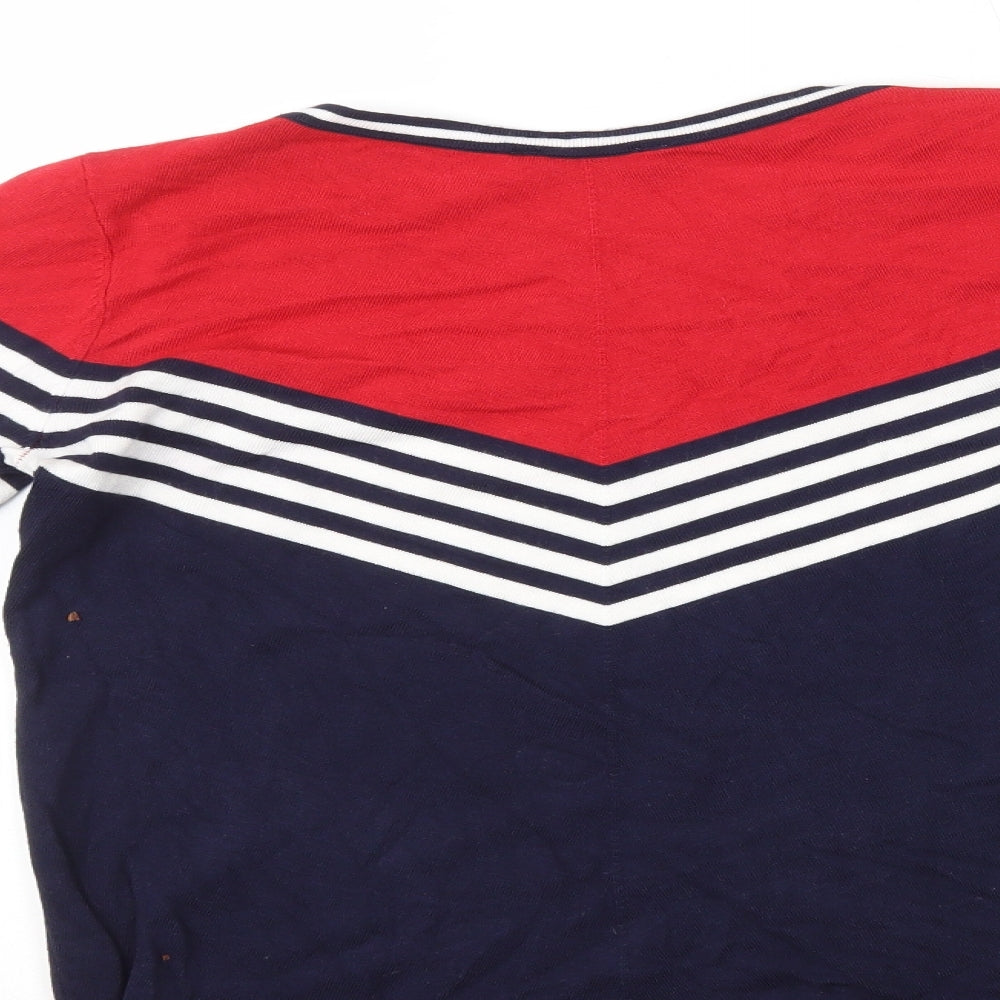 Classics Womens Blue Round Neck Striped Polyester Pullover Jumper Size 10 - Button Detail on Shoulder