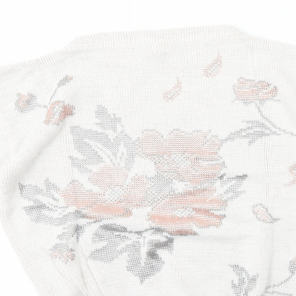 Preworn Womens White Mock Neck Floral Acrylic Pullover Jumper Size 10