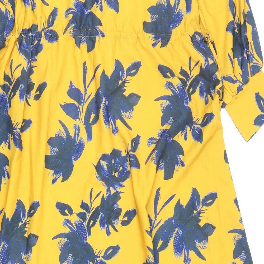 Lulusar Womens Yellow Floral Polyester Kaftan Size L V-Neck Drawstring