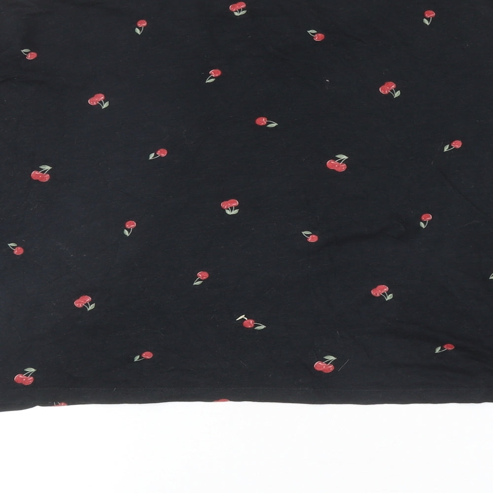 PINK Womens Black Geometric Cotton Cropped T-Shirt Size M Round Neck - Cherries