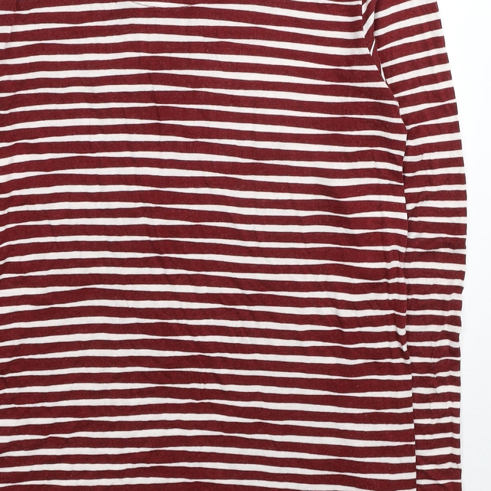 Marks & Spencer Womens Red Striped Viscose Tunic T-Shirt Size 8 Round Neck