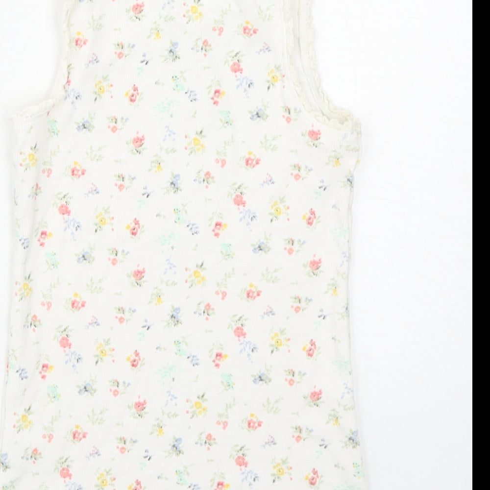 NEXT Girls White Floral Cotton Basic Tank Size 8 Years Round Neck Pullover