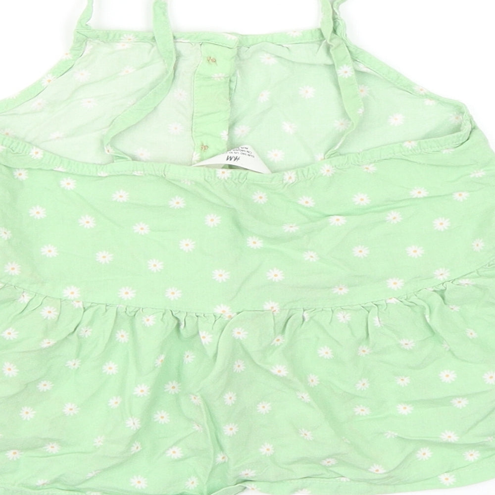 H&M Girls Green Floral Viscose Camisole Tank Size 9-10 Years Square Neck Button - Peplum