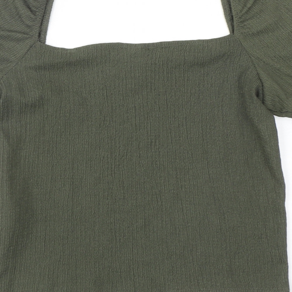 H&M Womens Green Polyester Cropped Blouse Size S Square Neck