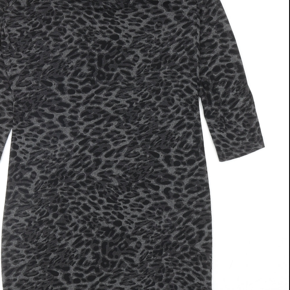 Warehouse Womens Grey Animal Print Polyester Mini Size 6 Cowl Neck Pullover - Leopard Print