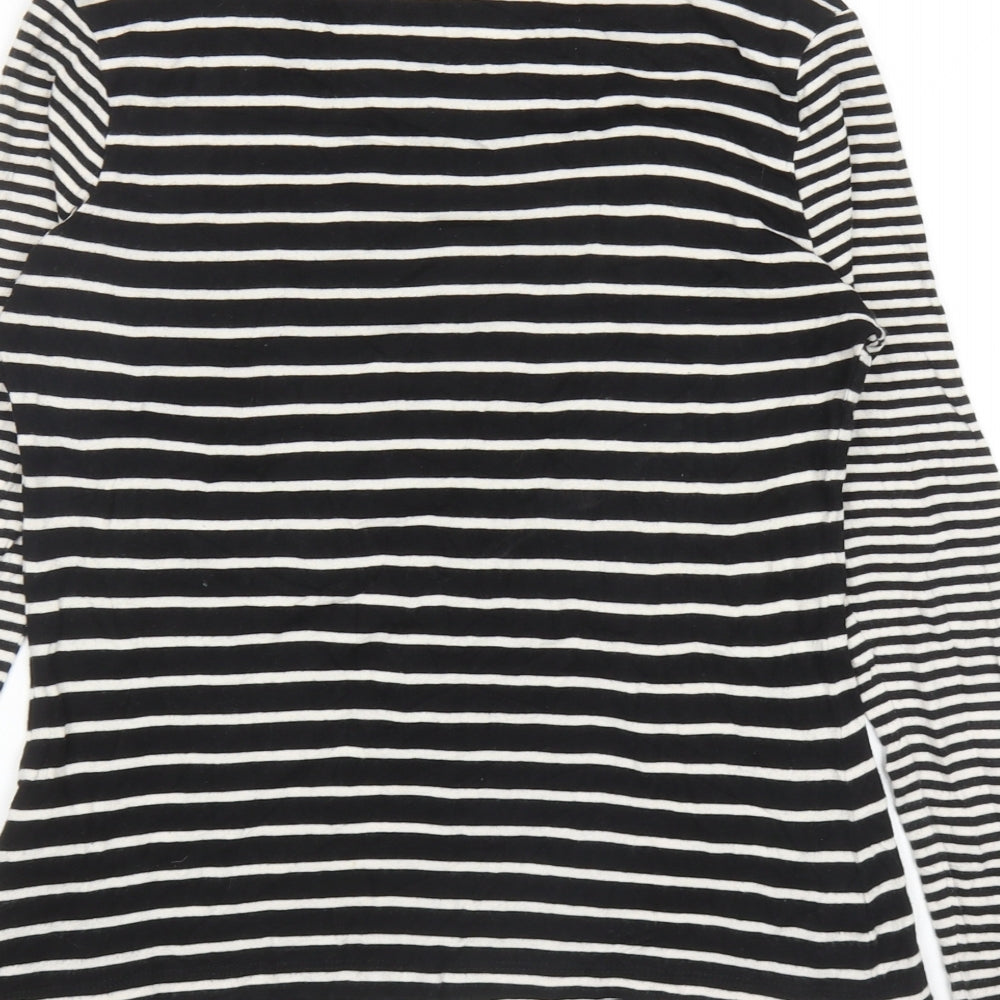 Debenhams Womens Black Striped Cotton Basic T-Shirt Size 12 Boat Neck