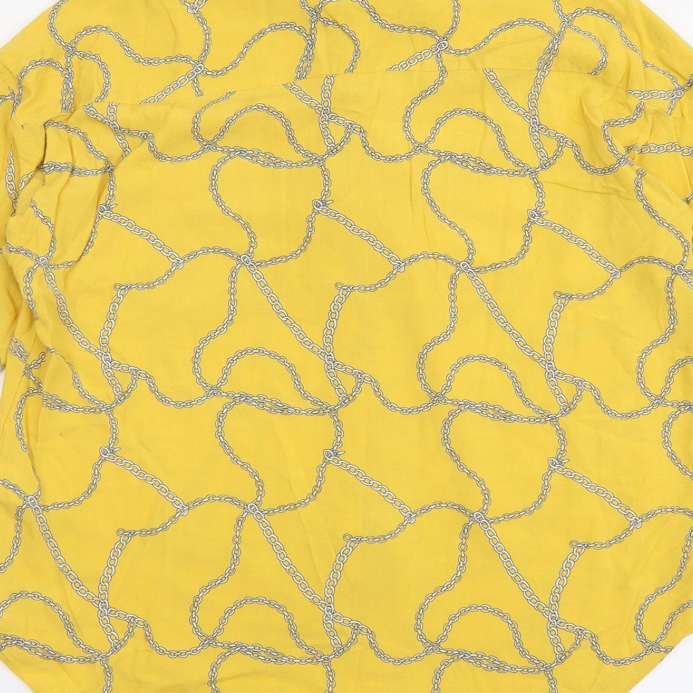 F&F Womens Yellow Geometric Viscose Basic Button-Up Size 6 Collared