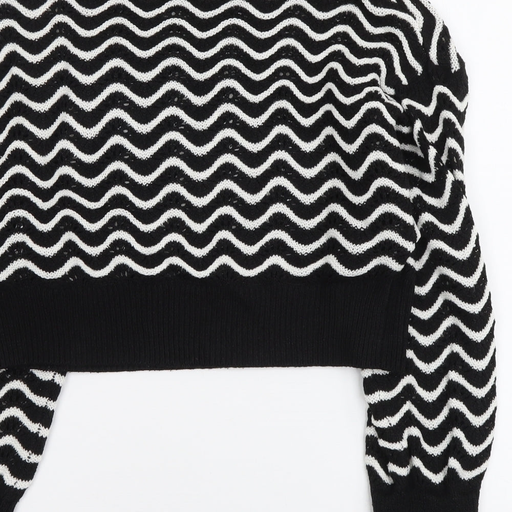 H&M Womens Black Round Neck Striped Acrylic Pullover Jumper Size XS