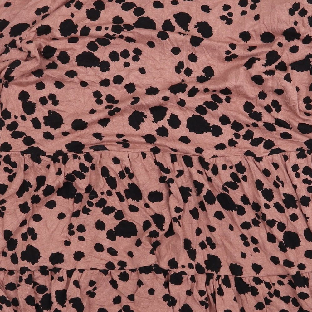 New Look Womens Pink Animal Print Viscose Basic Blouse Size 10 Round Neck