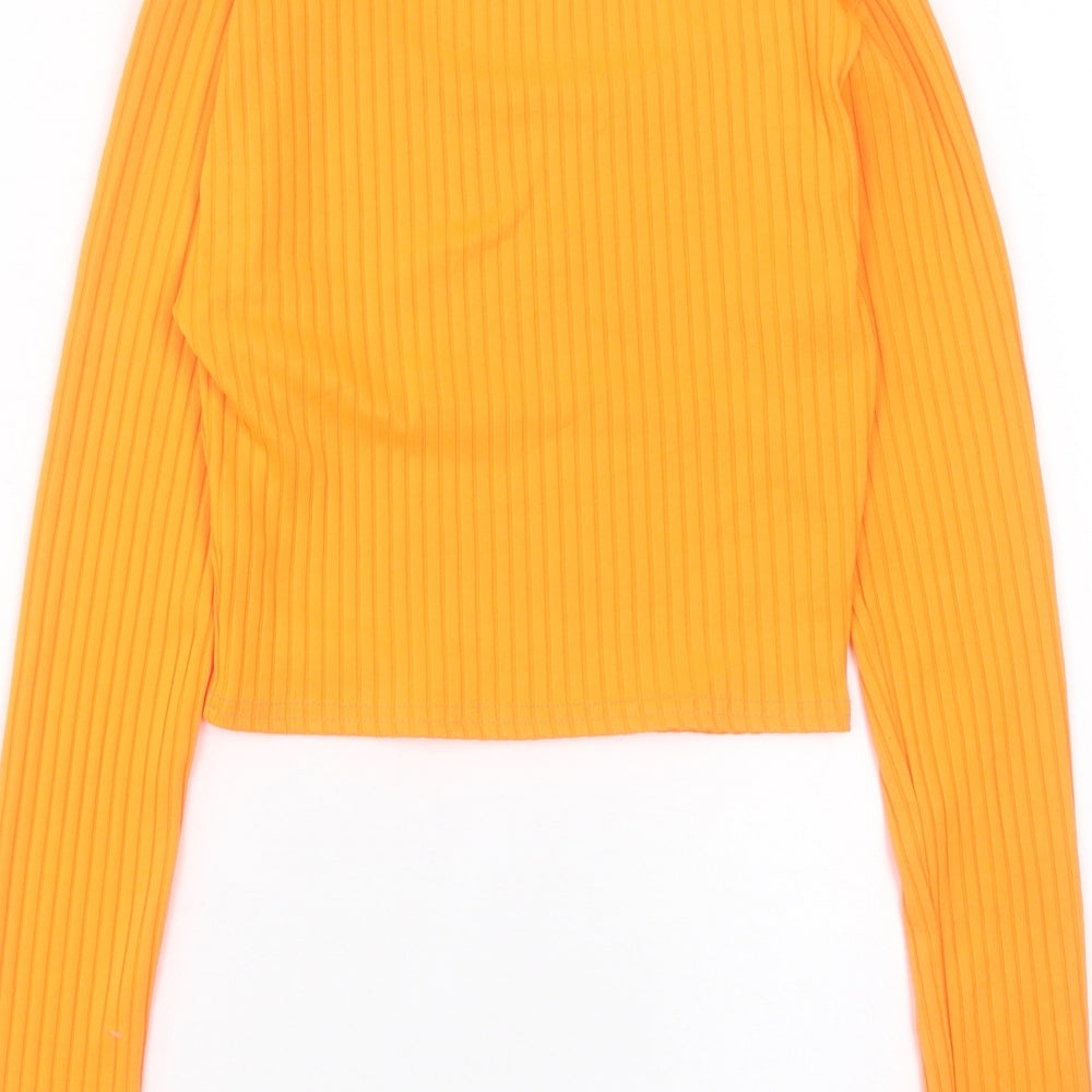 PRETTYLITTLETHING Womens Orange Polyester Cropped T-Shirt Size 8 Crew Neck